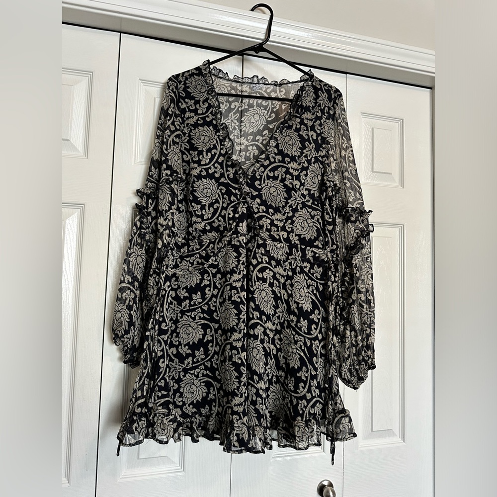 Angel Biba Navy Floral Long Sleeve Dress